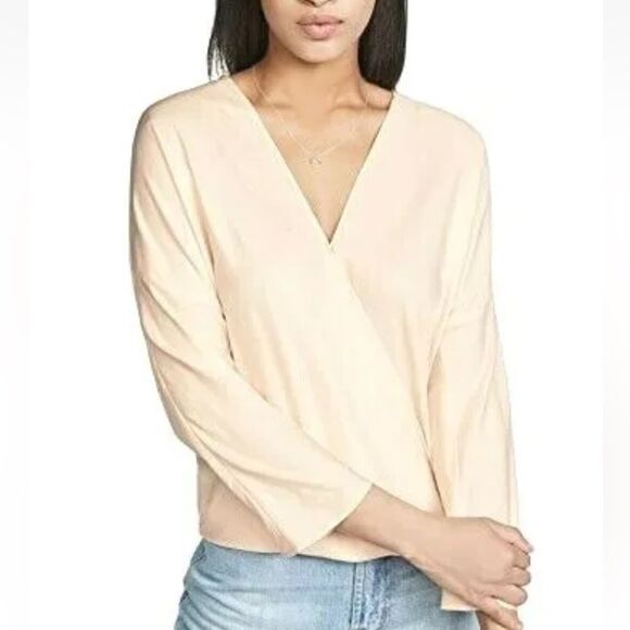 Vince Crossover Surplice Drop Shoulder Blouse Chiffon Top Size Large - Picture 1 of 8